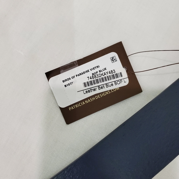 NWT Patricia Nash -Birds Of Paradise Vietri 1.25" Blue/Silver Belt Sz L Leather - Picture 7 of 12